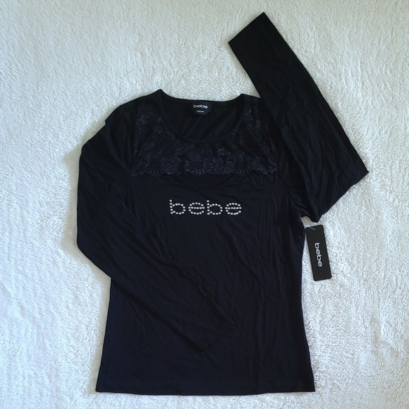 bebe Tops - bebe Black🖤 Peek-a-boo Lace Accent Top - NWT